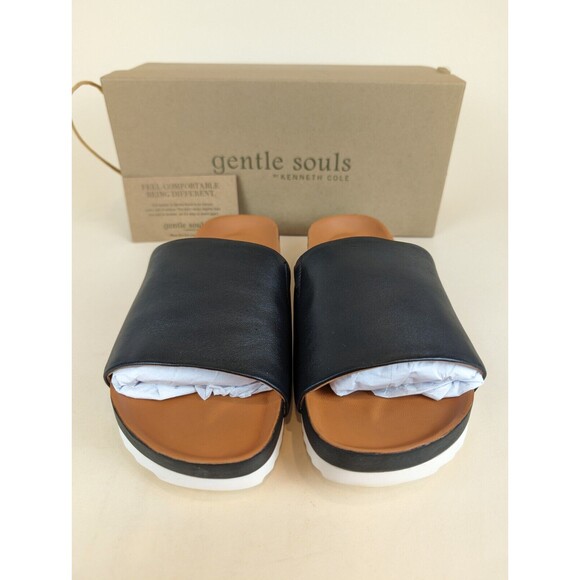 Gentle Souls Kenneth Cole Sandals Mens 9 Montauk One Band Slides Black Shoes NEW